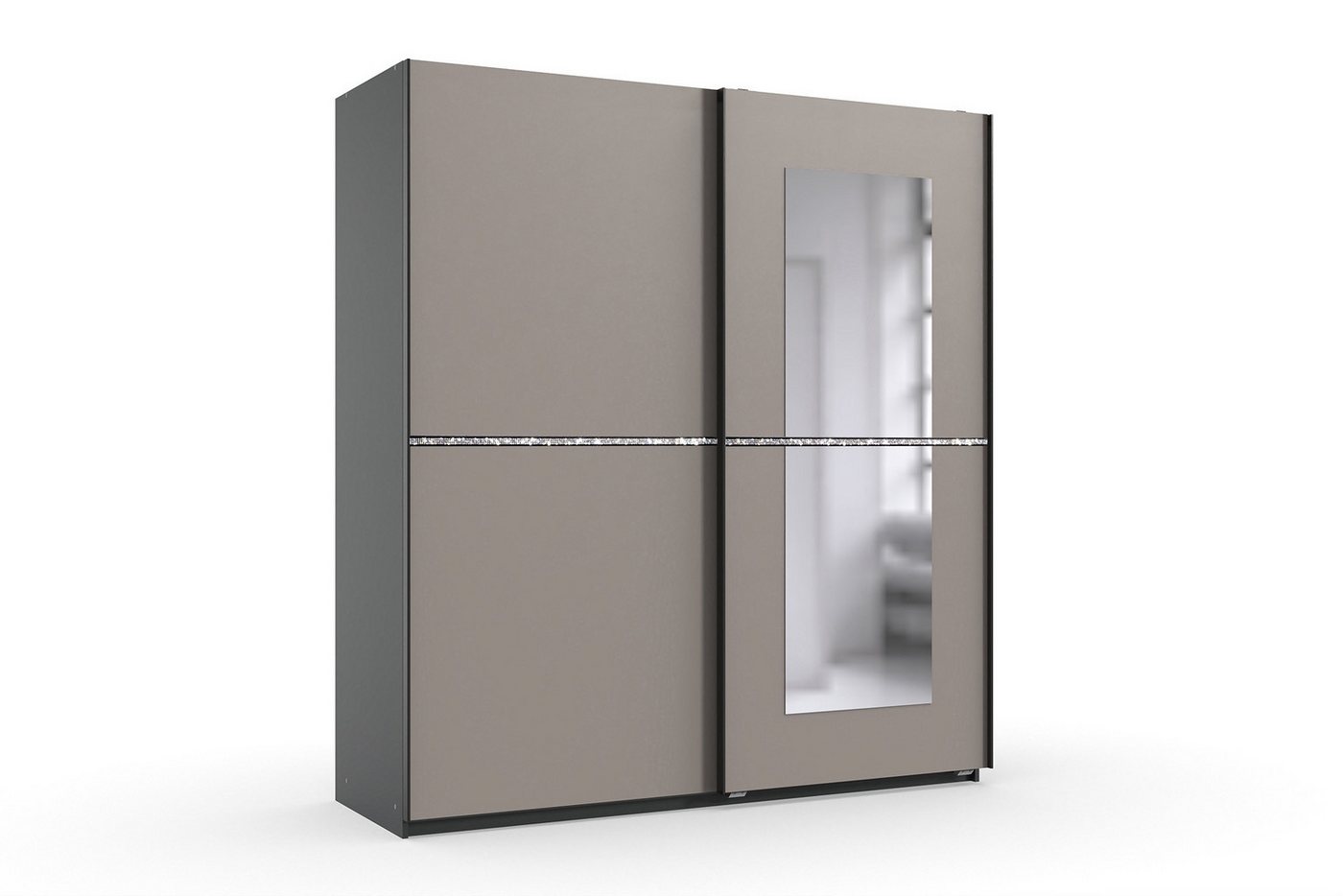 freiraum Schwebetürenschrank Dundee in GRAPHIT + SAHARAGRAU / STRASS / SPIEGEL - 180x198x64cm (BxHxT) von freiraum