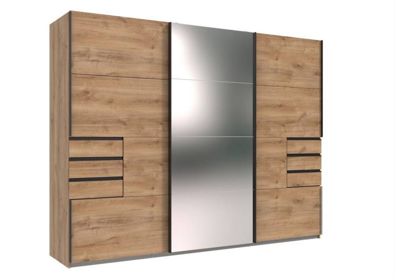 freiraum Schwebetürenschrank Saigon 6 Schübe, Spiegel / Plankeneiche Nachbildung - 270x208x64cm (BxHxT) von freiraum