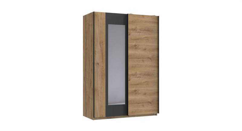freiraum Schwebetürenschrank TEXEL mit Spiegel, in PLANKENEICHE Dekor + GRAPHIT - 180x198x65 (BxHxT) von freiraum