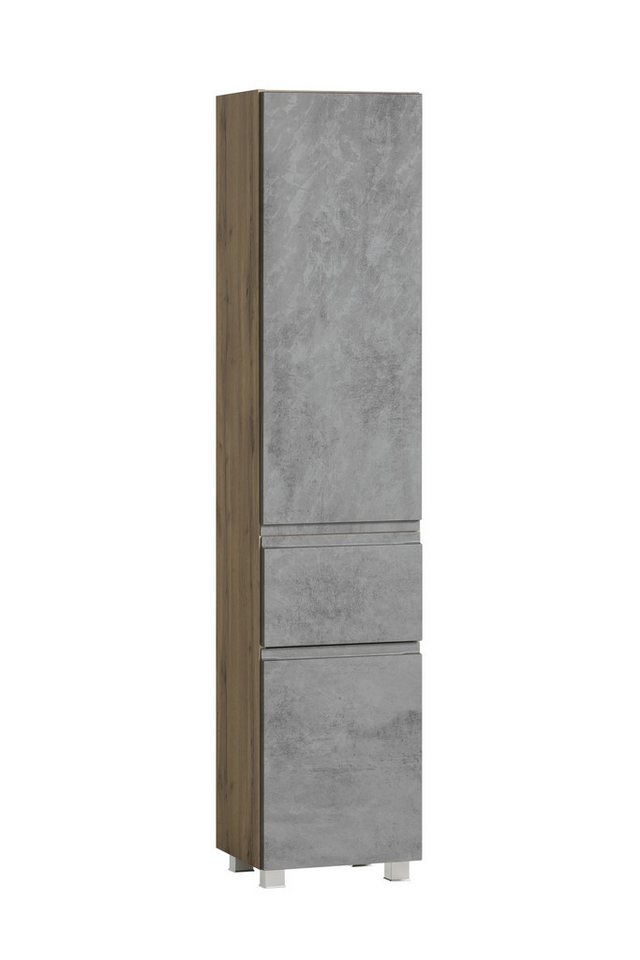 freiraum Seitenschrank Paris in Betongrau / Wotaneiche, MDF - 40x180x35cm (BxHxT) von freiraum
