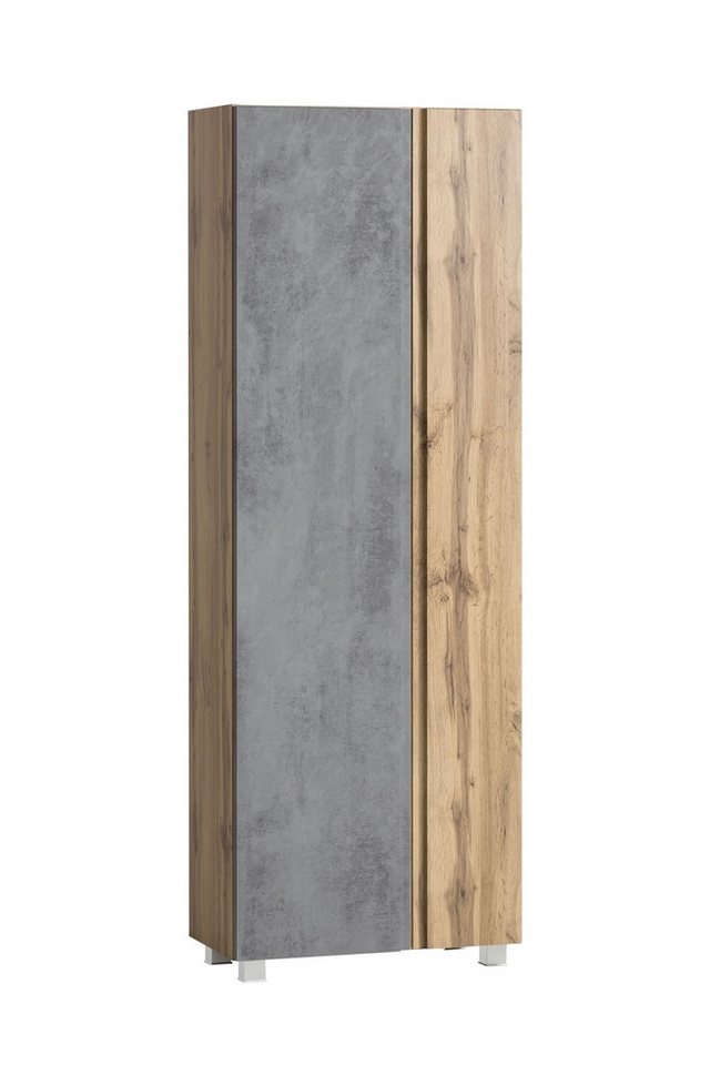 freiraum Seitenschrank Paris in Betongrau / Wotaneiche, MDF - 65x180x35cm (BxHxT) von freiraum