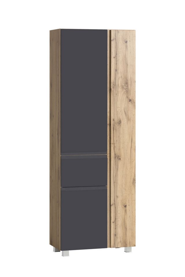 freiraum Seitenschrank Paris in grau / Wotaneiche, MDF - 65x180x35cm (BxHxT) von freiraum