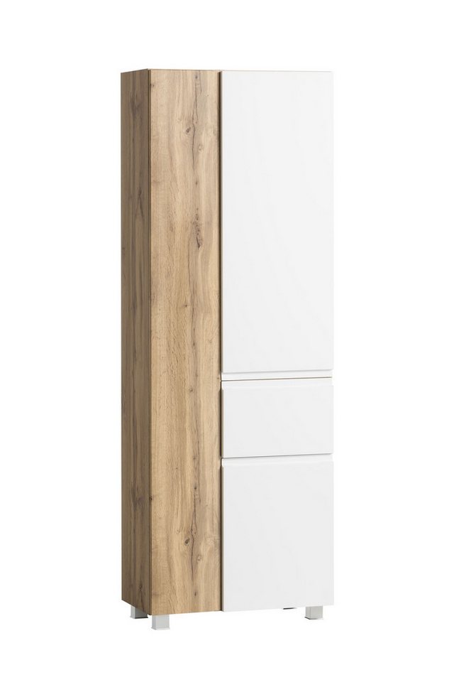 freiraum Seitenschrank Paris in weiß/ Wotaneiche, MDF - 65x180x35cm (BxHxT) von freiraum