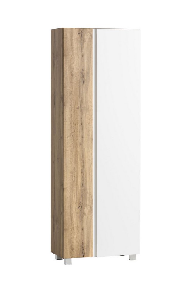 freiraum Seitenschrank Paris in weiß / Wotaneiche, MDF - 65x180x35cm (BxHxT) von freiraum