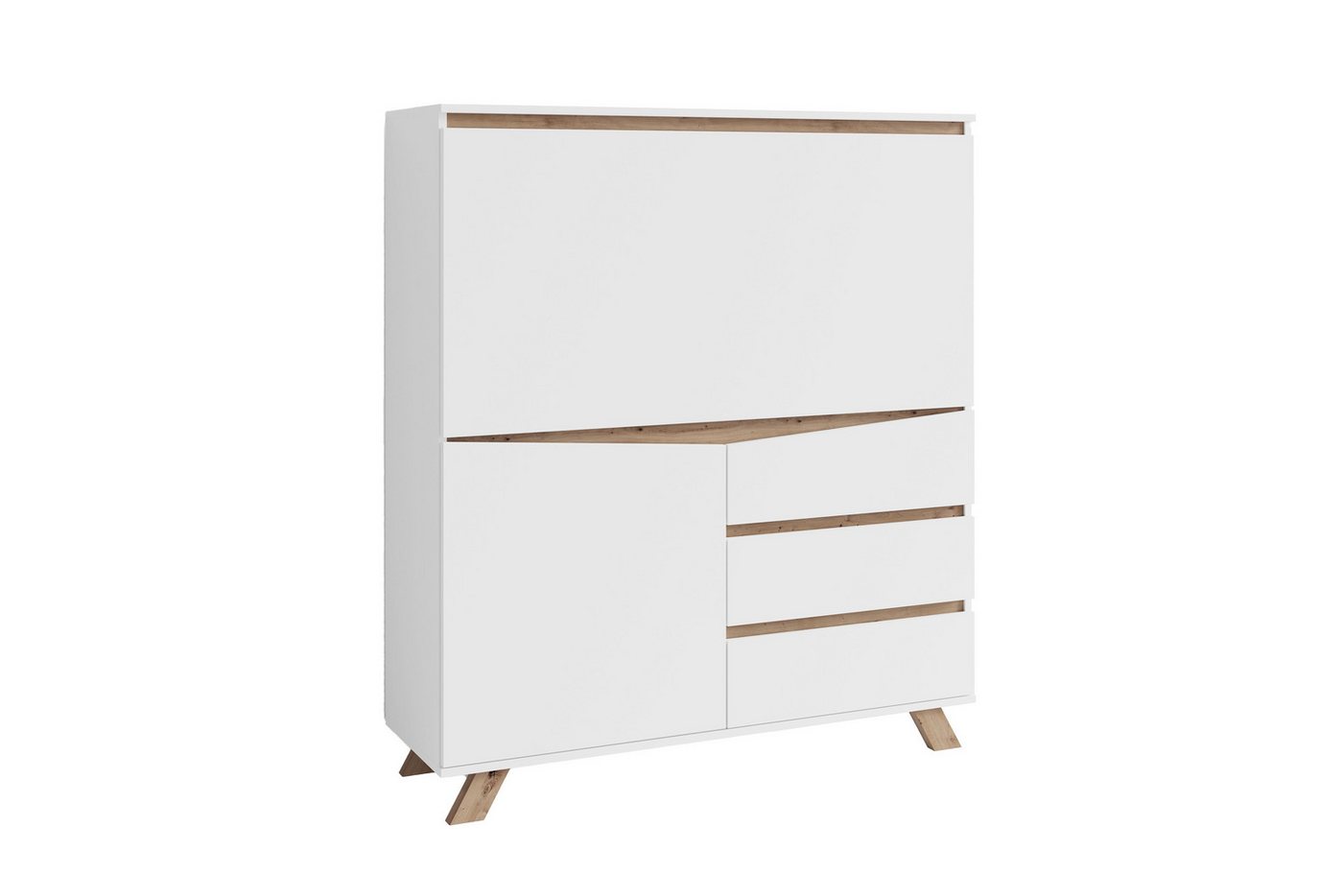 freiraum Sekretär VALENTIN (B 120, H 127, T 38 cm), in weiss / Eiche-Optik 120 x 127 x 38 cm (BxHxT) von freiraum
