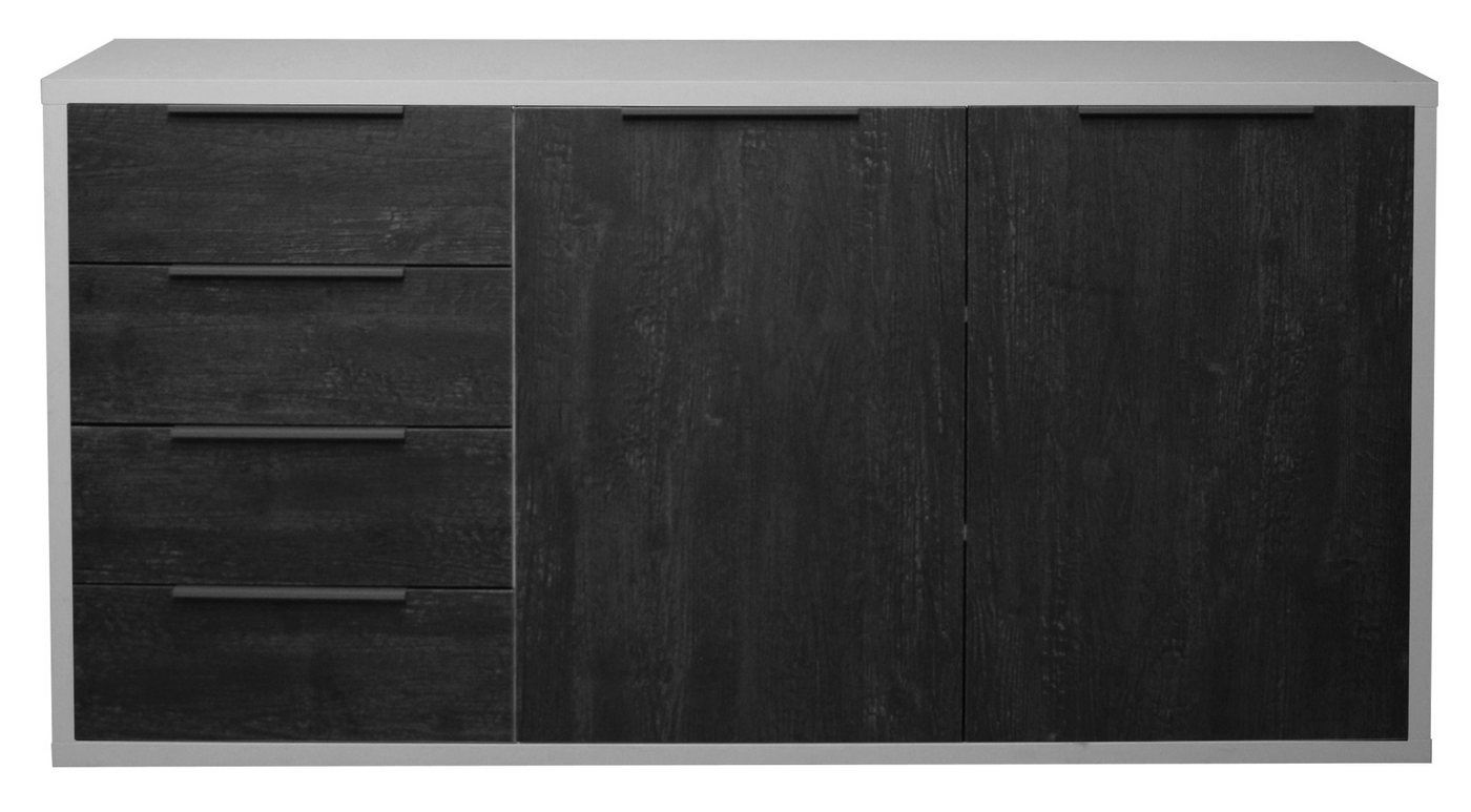 freiraum Sideboard Clyde, in kreidegrau matt lack / flamed wood - 180x90x45cm (BxHxT) von freiraum