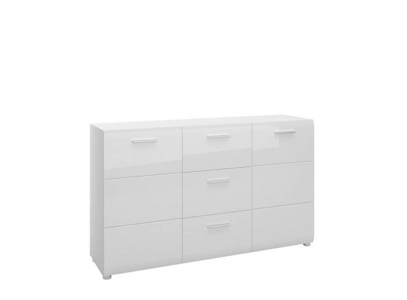 freiraum Sideboard MERANO, 2 Türen, 3 Schübe, Alpinweiß / Weiß Hochglanz - 144x86x39 (BxHxT) von freiraum