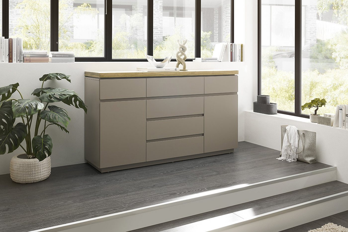 freiraum Sideboard PALAMOS, in holzfarben/grau, HWP - 150x86x40cm (BxHxT) von freiraum