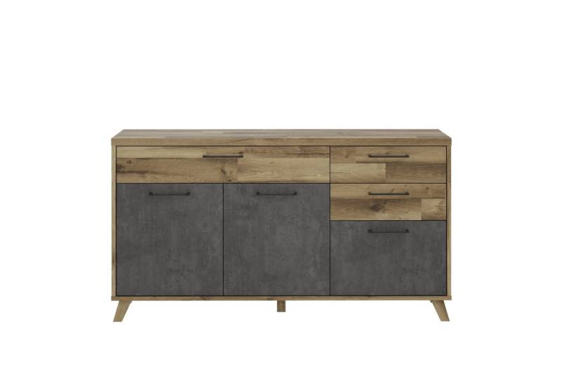 freiraum Sideboard RICCIANO, soft close, Betonoptik Dunkelgrau / Stabeiche 74,2x94,7x41,5cm (B/H/T) von freiraum