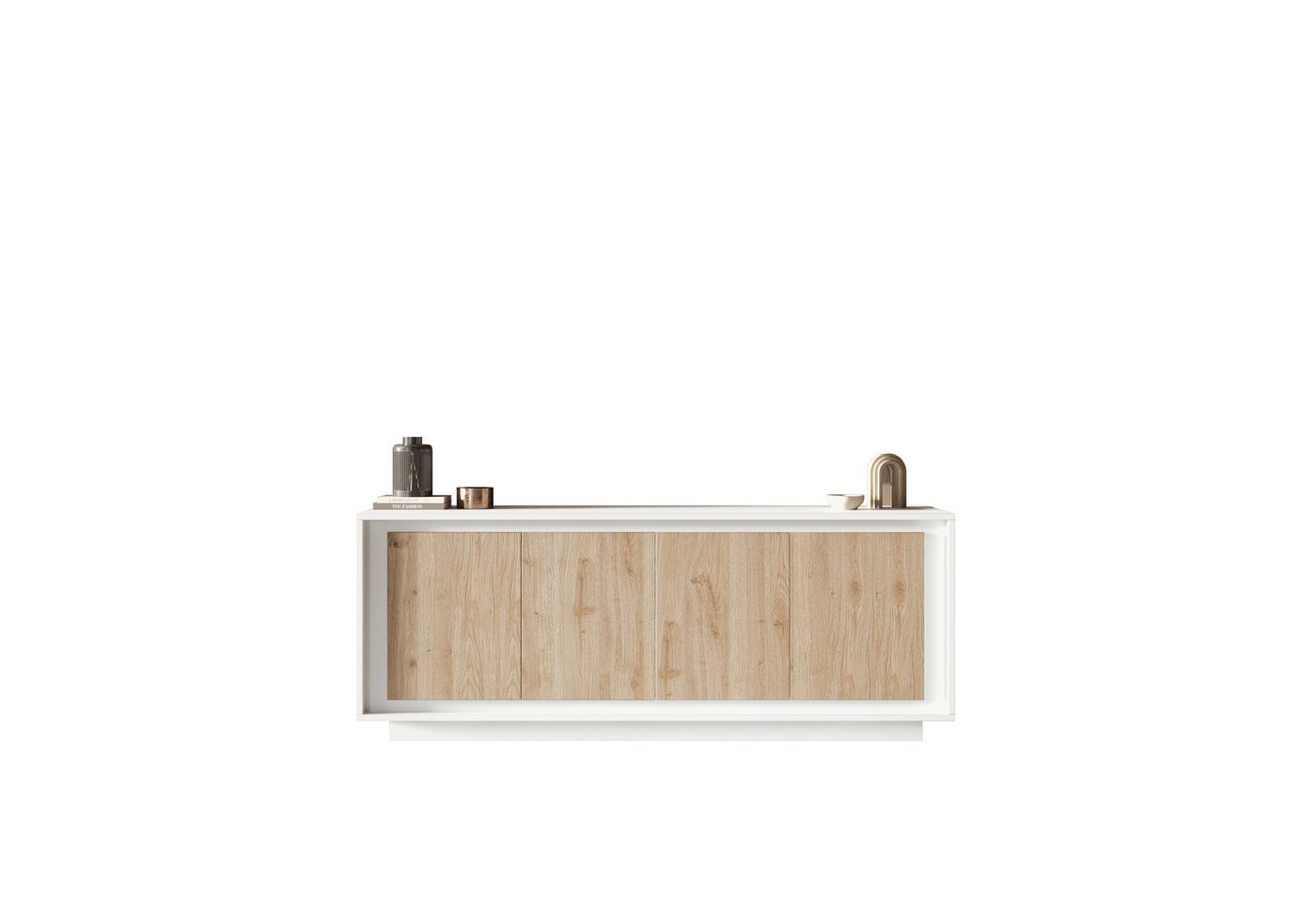 freiraum Sideboard Siena, 4 Türen, Weiss Lack matt / Cadiz Eiche Dekor - 207x80x50 (BxHxT) von freiraum