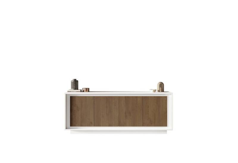freiraum Sideboard Siena, 4 Türen, Weiss Lack matt / Mercure Eiche Dekor - 207x80x50 (BxHxT) von freiraum