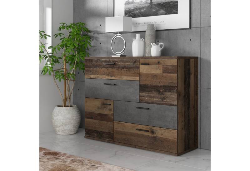 freiraum Sideboard Skive, 4 Schübe, 2 Türen, Betonoptik/Old-Wood Dekor - 124,9x95,9x41,3cm B/H/T freiraum Sideboard Skive, 4 Schübe, 2 Türen, Betonoptik/Old-Wood Dekor - 124,9x95,9x41,3cm B/H/T von freiraum