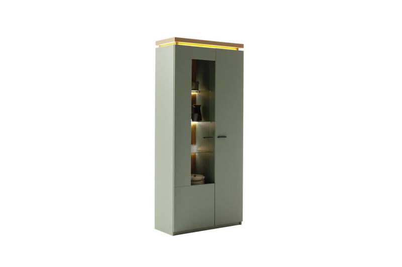 freiraum Stauraumvitrine MONIZ 2 Türen, LED, in Salbei grün / Eichenfarben Dekor - 88x197x38 (BxHxT) von freiraum