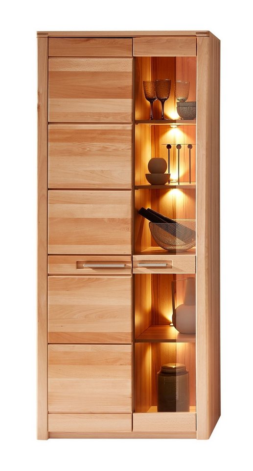 freiraum Stauraumvitrine Nature One 2 Türen, mit LED, FSC, Kernbuche teilmassiv - 85x203x40cm (B/H/T) von freiraum