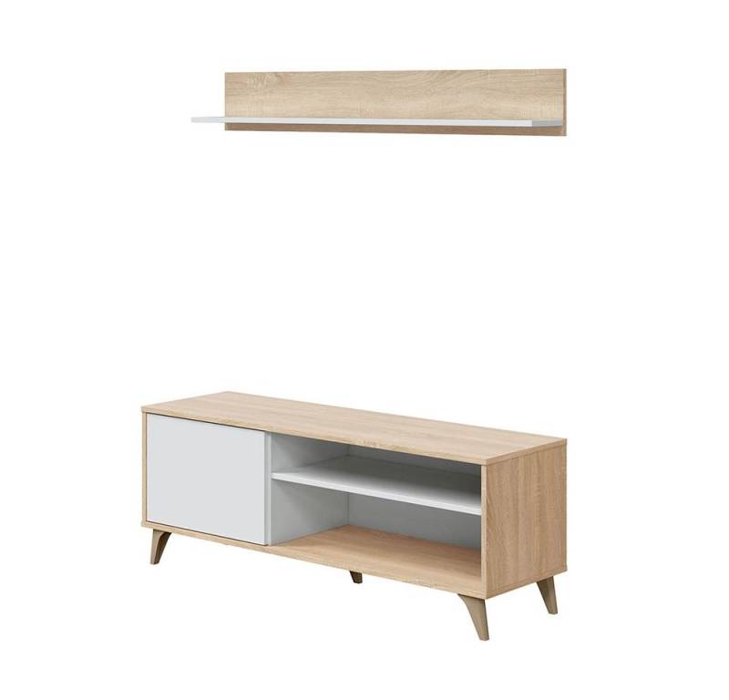 freiraum TV-Board KIKUA PLUS, mit Wandboard, Canadian Eiche Dekor / Artik Weiß - 135x50x40 (BxHxT) von freiraum