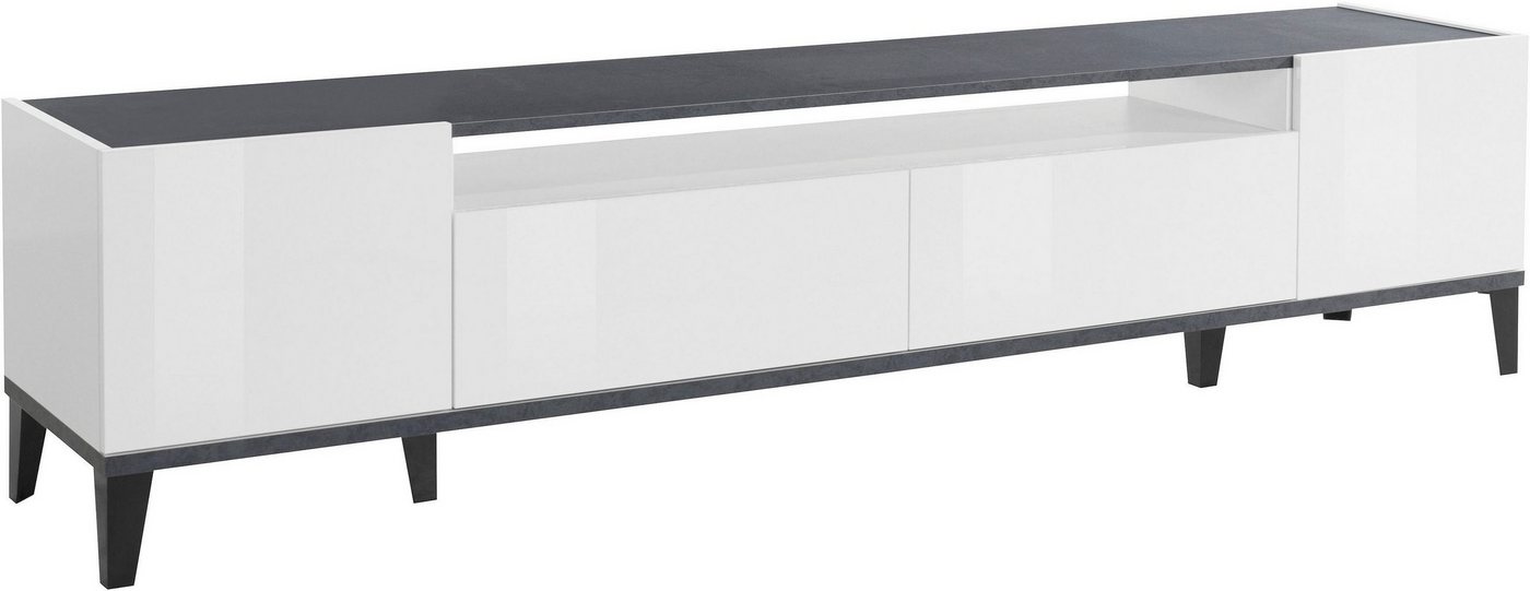 freiraum TV-Board Rovigo, in Weiß Hg. / Schiefer - 200x47x40cm (BxHxT) von freiraum
