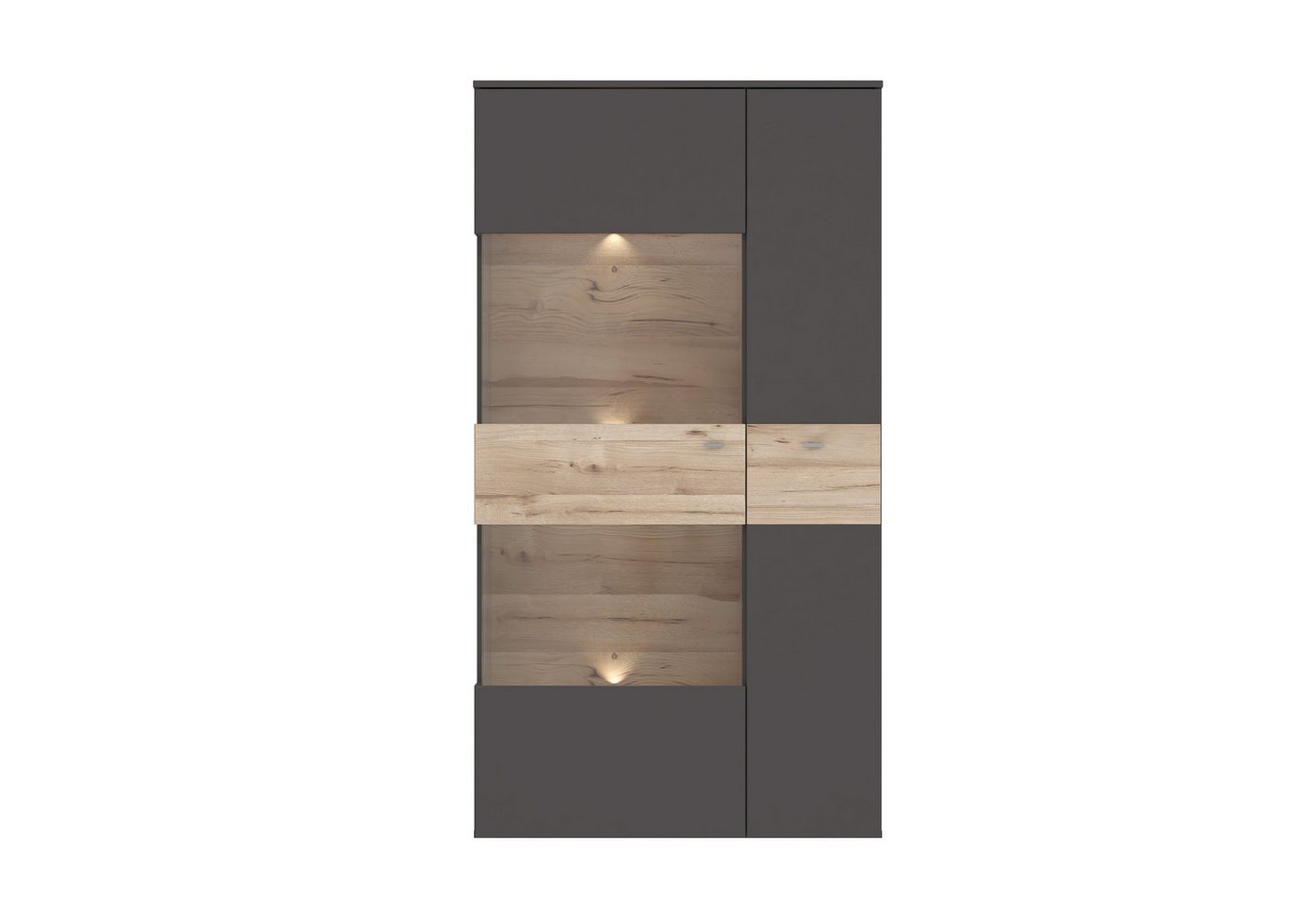 freiraum Vitrine COMO Grau/Planked Eiche Dekor inkl. Beleuchtung - 90,1x168,1x41,3cm (BxHxT) von freiraum