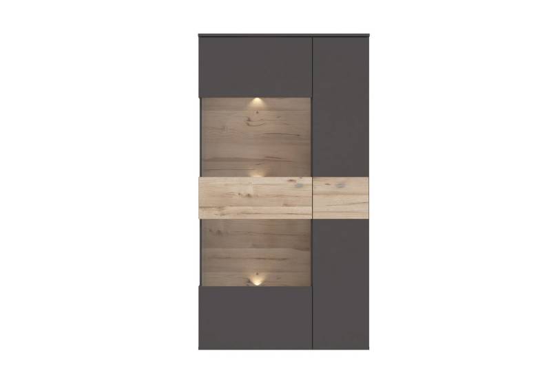 freiraum Vitrine COMO Grau/Planked Eiche Dekor inkl. Beleuchtung - 90,1x168,1x41,3cm (BxHxT) von freiraum