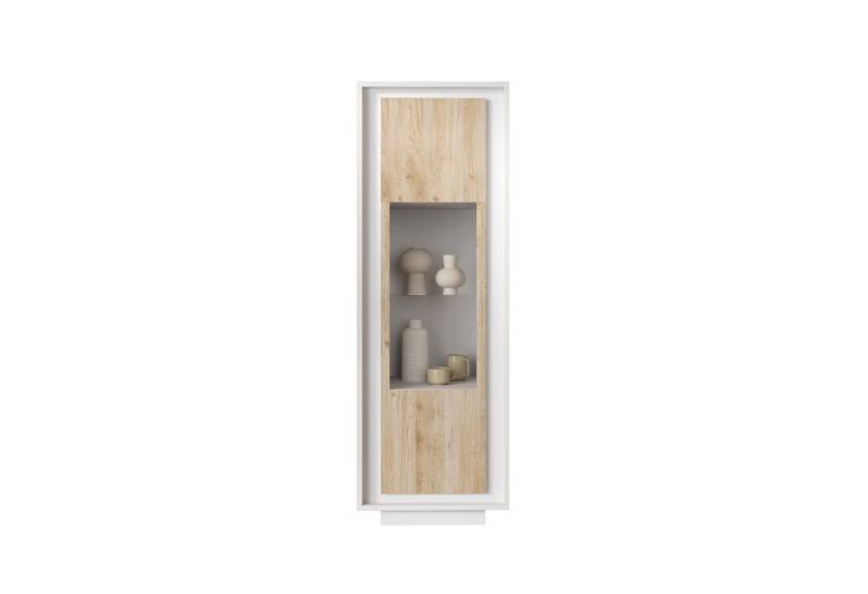 freiraum Vitrine Siena 3 Böden, Softclose, Weiss Lack matt, Cadiz Eiche Dekor 67x197x40 BxHxT von freiraum