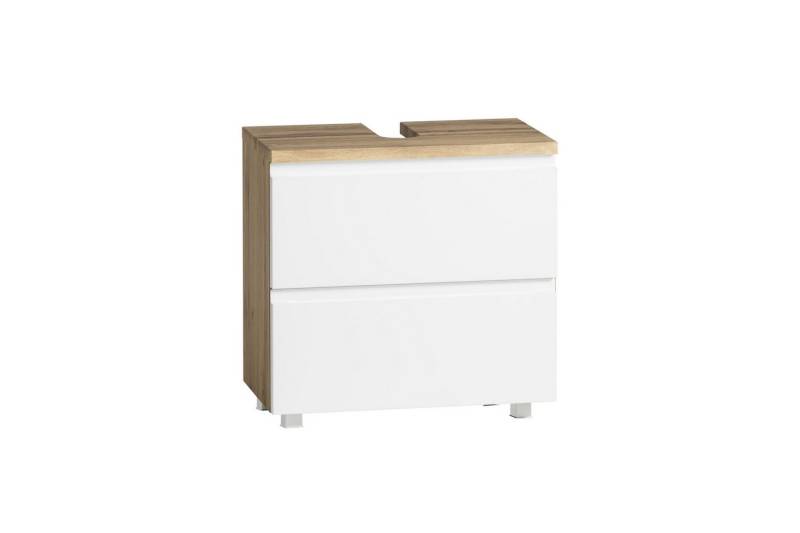 freiraum Waschbeckenunterschrank Paris in weiß / Wotaneiche, MDF - 60x54x35cm (BxHxT) von freiraum