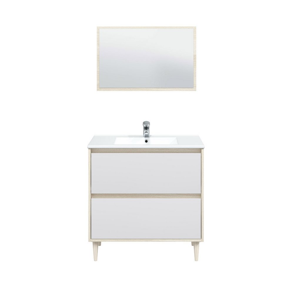 freiraum Waschbeckenunterschrank VERONA in Eiche / Weiß - 80x80x45 (BxHxT) von freiraum