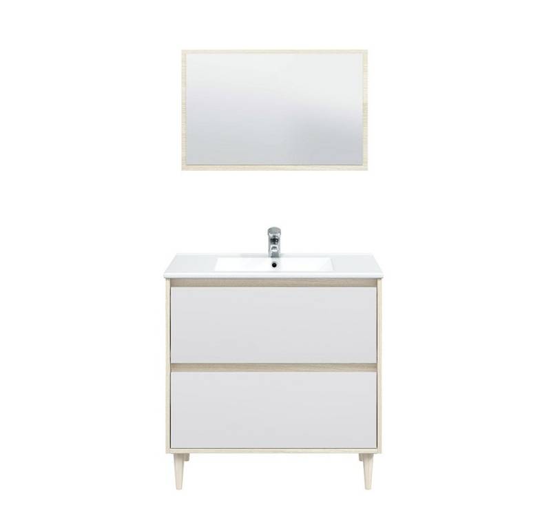 freiraum Waschbeckenunterschrank VERONA in Eiche / Weiß - 80x80x45 (BxHxT) von freiraum