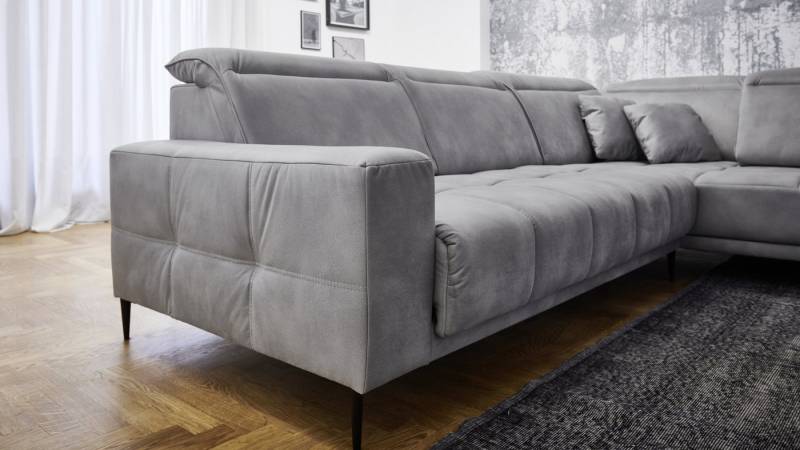 freiraum Wohnlandschaft Lindesberg, 5 Kopfteilverstellungen, Federkern, hellgrau - 317x107x230cm (BxHxT) von freiraum