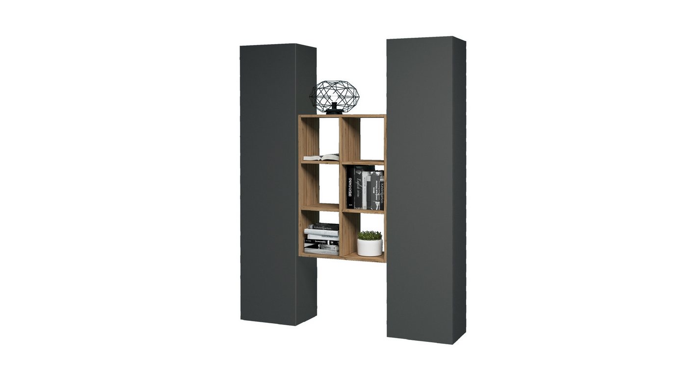 freiraum Wohnwand Benevent, (3-teilig), (3-teilig) in Anthrazit matt - 140x180x30 (BxHxT) von freiraum