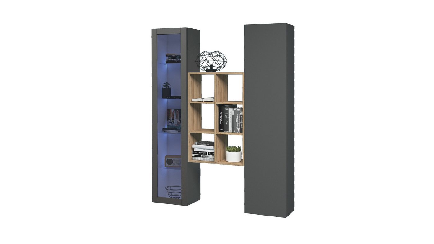 freiraum Wohnwand Benevent, (3-teilig), (3-teilig) in Anthrazit matt - 140x180x30 (BxHxT) von freiraum