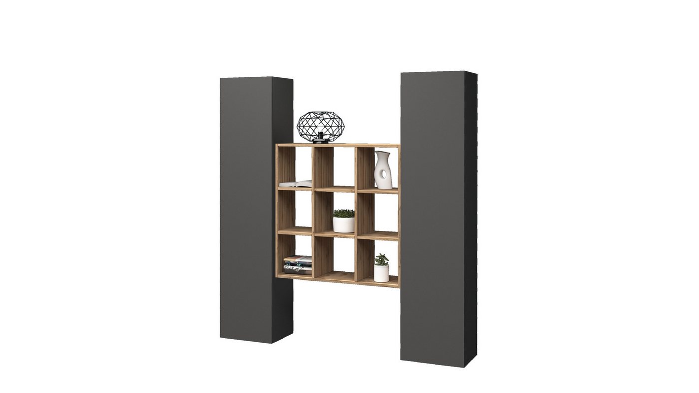 freiraum Wohnwand Benevent, (3-teilig), (3-teilig) in Anthrazit matt - 170x180x30 (BxHxT) von freiraum