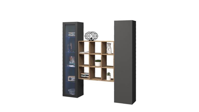 freiraum Wohnwand Benevent, (3-teilig), (3-teilig) in Anthrazit matt - 170x180x30 (BxHxT) von freiraum