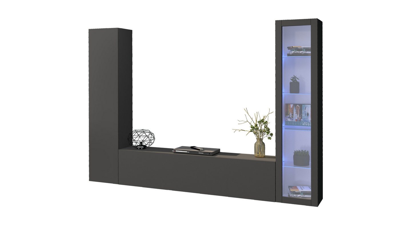 freiraum Wohnwand Benevent, (3-teilig), (3-teilig) in Anthrazit matt - 260x180x30 (BxHxT) von freiraum