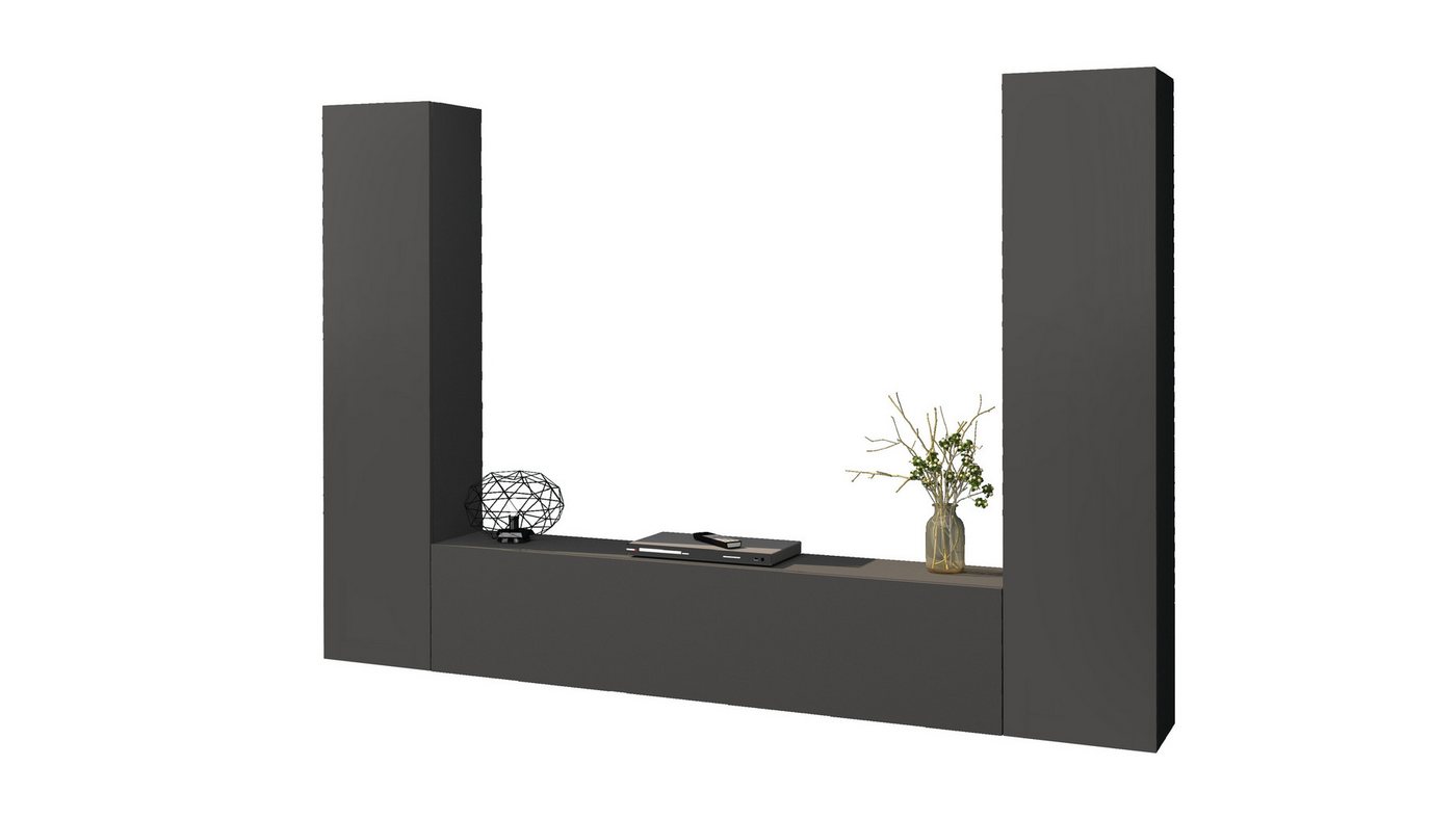 freiraum Wohnwand Benevent, (3-teilig), (3-teilig) in Anthrazit matt - 260x180x30 (BxHxT) von freiraum