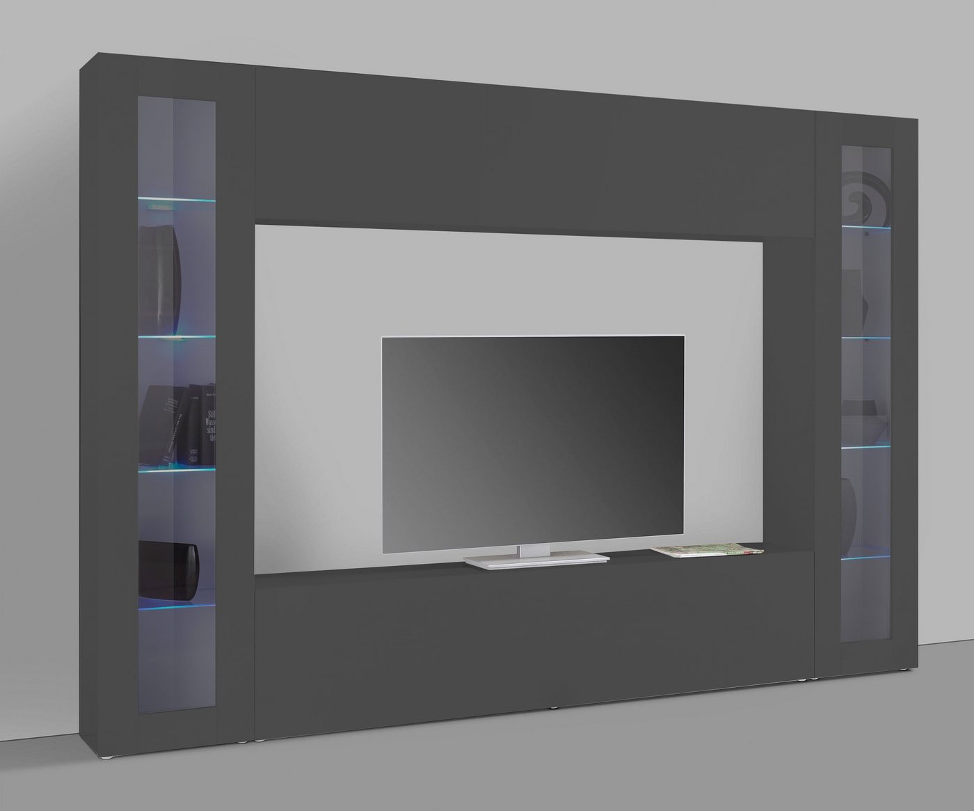 freiraum Wohnwand Benevent, (4-teilig), (4-teilig) in Anthrazit matt - 260x180x30 (BxHxT) von freiraum