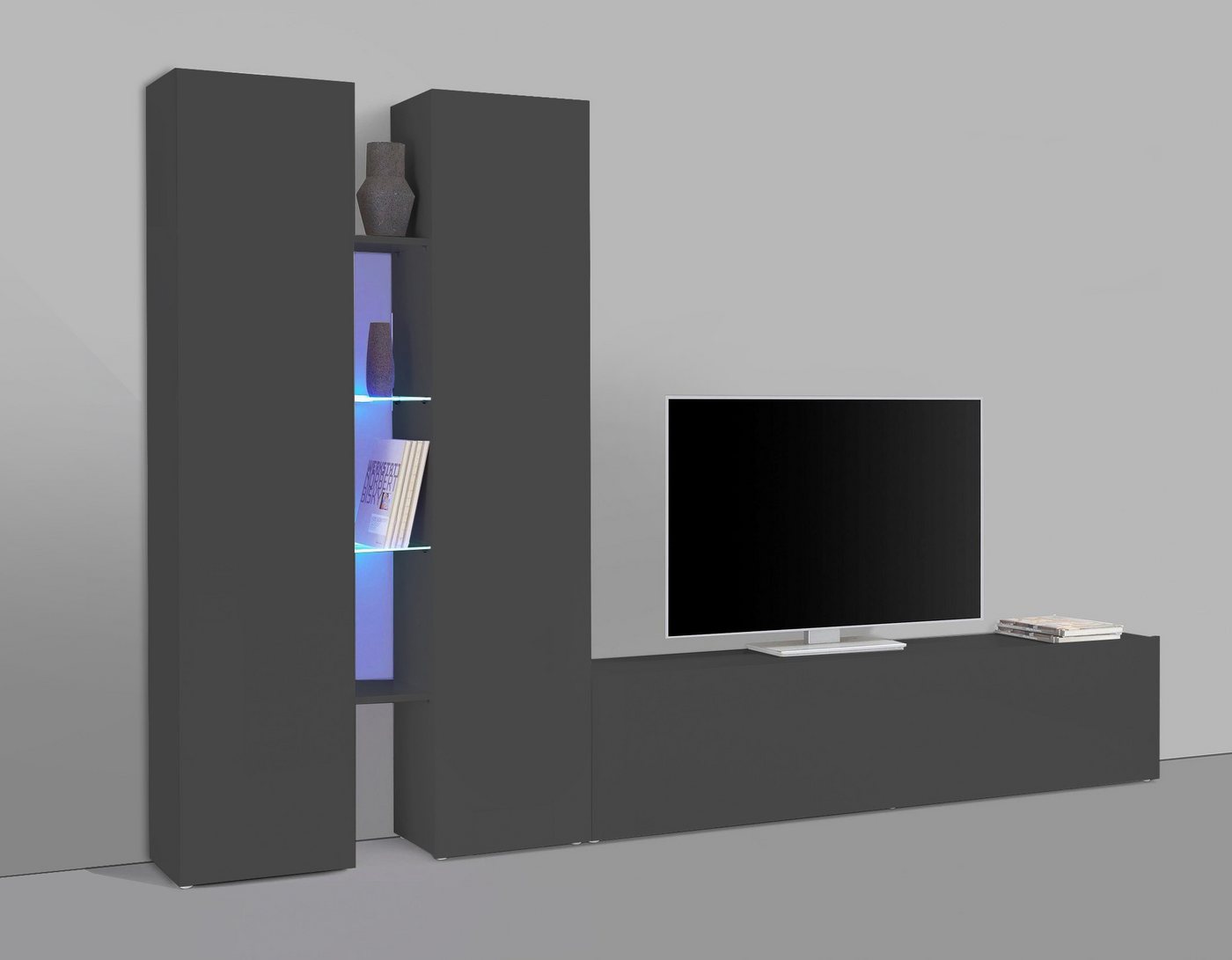 freiraum Wohnwand Benevent, (4-teilig), (4-teilig) in Anthrazit matt - 280x180x30 (BxHxT) von freiraum