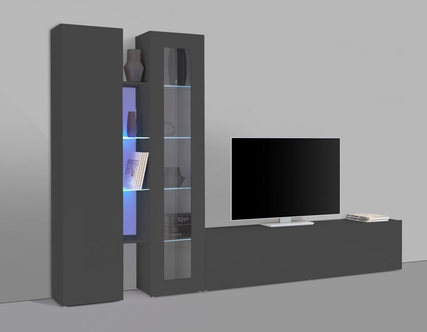 freiraum Wohnwand Benevent, (4-teilig), (4-teilig) in Anthrazit matt - 280x180x30 (BxHxT) von freiraum