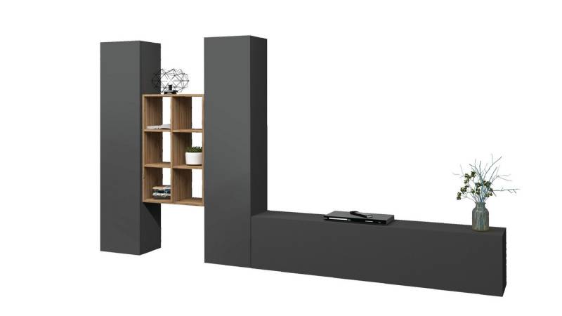 freiraum Wohnwand Benevent, (4-teilig), (4-teilig) in Anthrazit matt - 320x180x30 (BxHxT) von freiraum