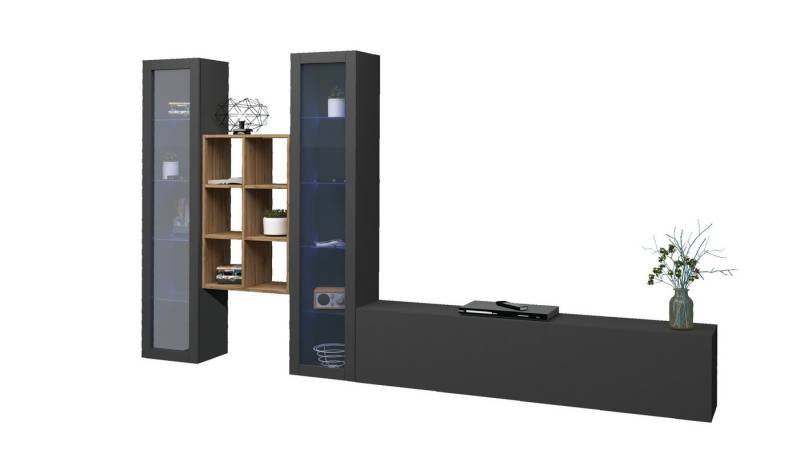 freiraum Wohnwand Benevent, (4-teilig), (4-teilig) in Anthrazit matt - 320x180x30 (BxHxT) von freiraum