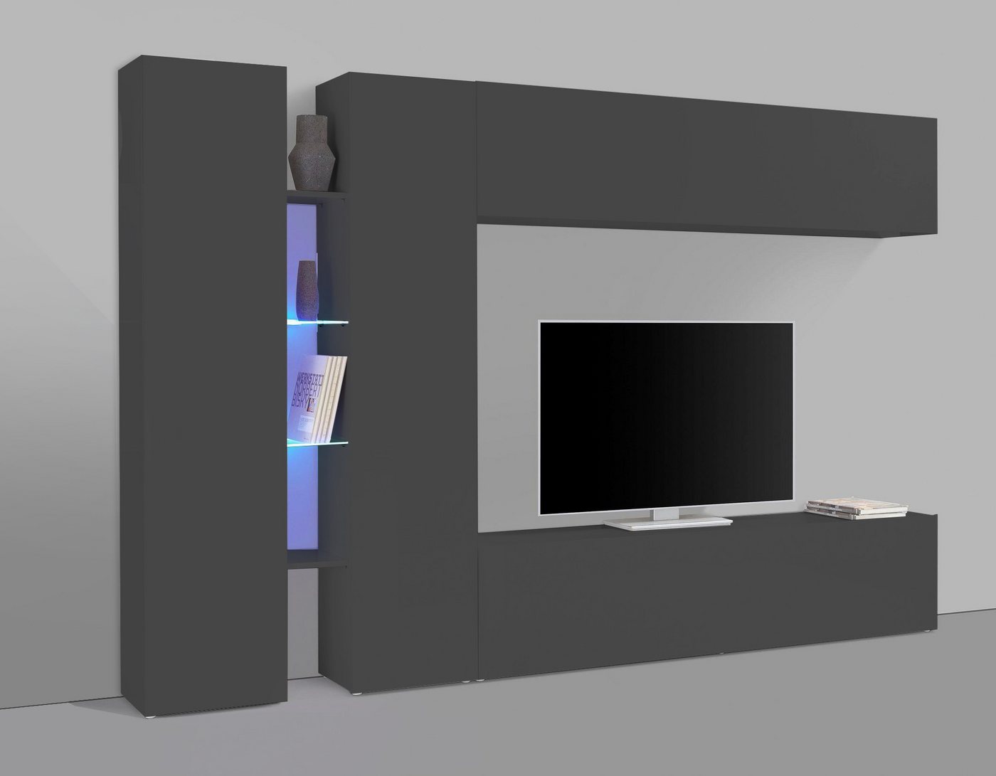 freiraum Wohnwand Benevent, (5-teilig), (5-teilig) in Anthrazit matt - 280x180x30 (BxHxT) von freiraum