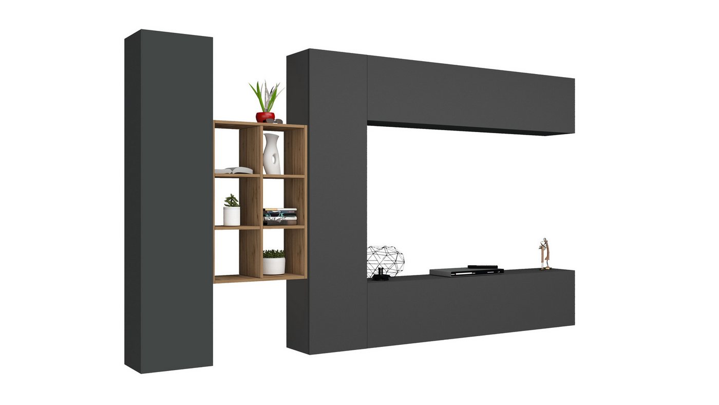 freiraum Wohnwand Benevent, (5-teilig), (5-teilig) in Anthrazit matt - 320x180x30 (BxHxT) von freiraum