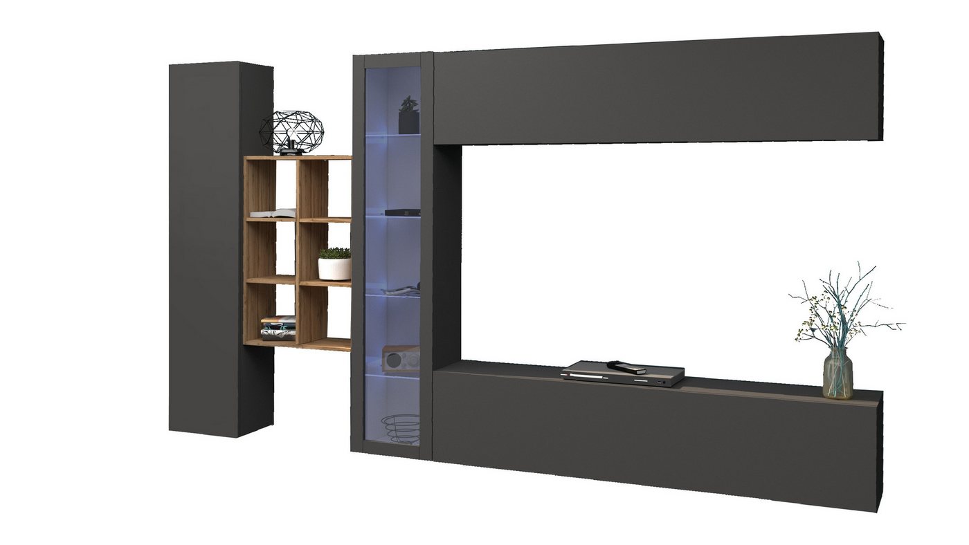 freiraum Wohnwand Benevent, (5-teilig), (5-teilig) in Anthrazit matt - 320x180x30 (BxHxT) von freiraum
