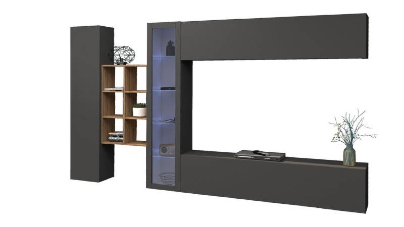 freiraum Wohnwand Benevent, (5-teilig), (5-teilig) in Anthrazit matt - 320x180x30 (BxHxT) von freiraum