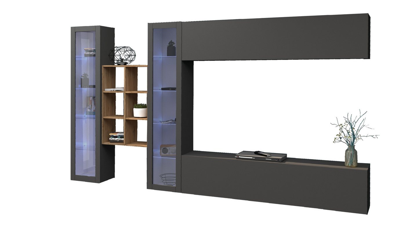 freiraum Wohnwand Benevent, (5-teilig), (5-teilig) in Anthrazit matt - 320x180x30cm (BxHxT) von freiraum