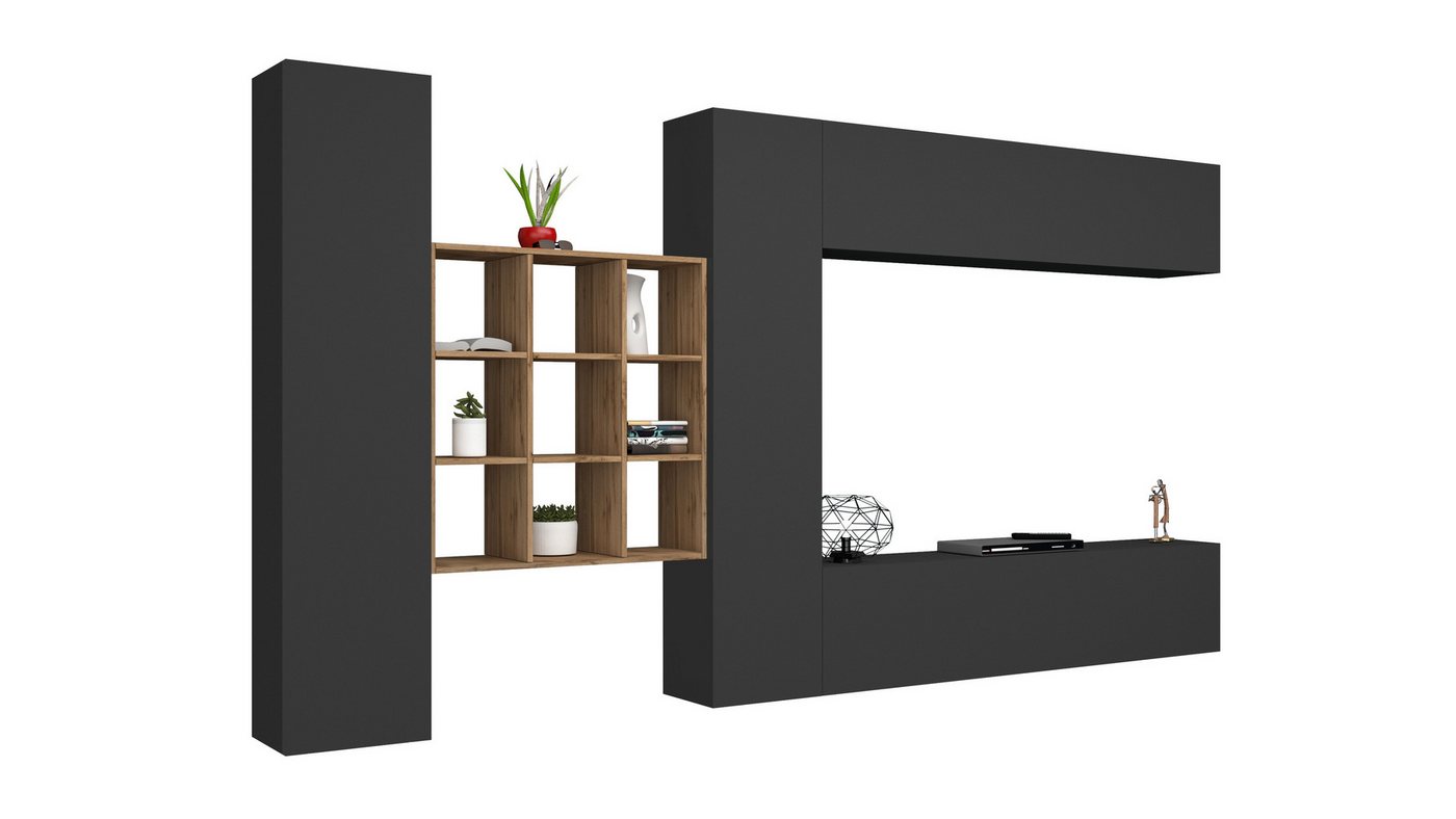 freiraum Wohnwand Benevent, (5-teilig), (5-teilig) in Anthrazit matt - 350x180x30 (BxHxT) von freiraum