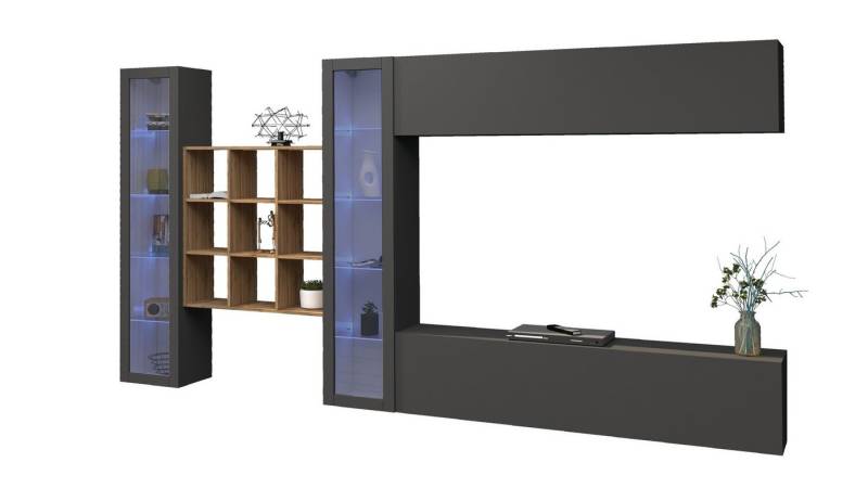 freiraum Wohnwand Benevent, (5-teilig), (5-teilig) in Anthrazit matt - 350x180x30 (BxHxT) von freiraum