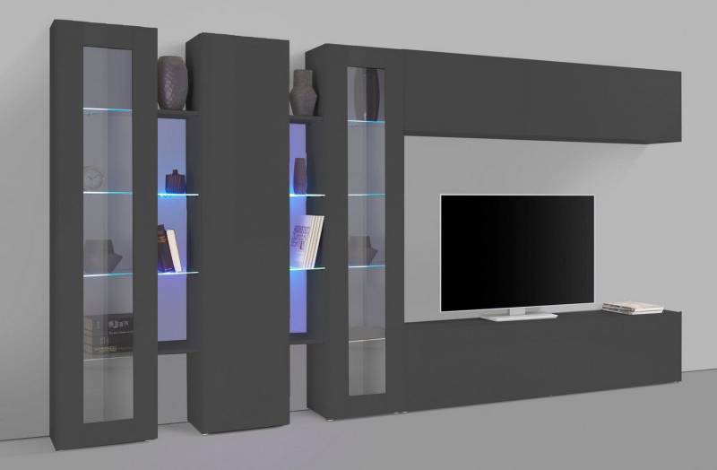 freiraum Wohnwand Benevent, (7-teilig), (7-teilig) in Anthrazit matt - 340x180x30 (BxHxT) von freiraum