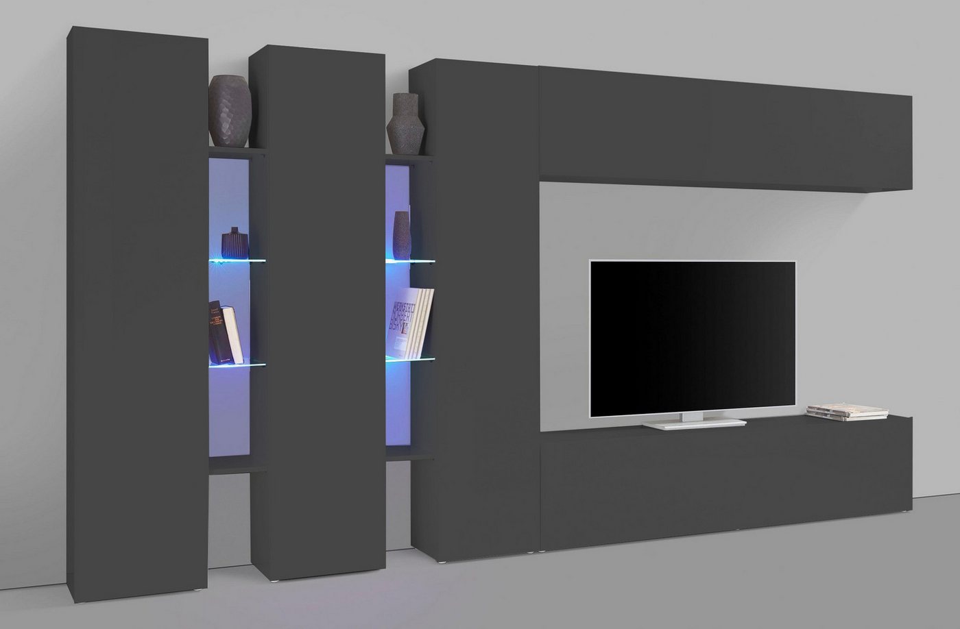freiraum Wohnwand Benevent, (7-teilig), (7-teilig) in Anthrazit matt - 340x180x30 (BxHxT) von freiraum