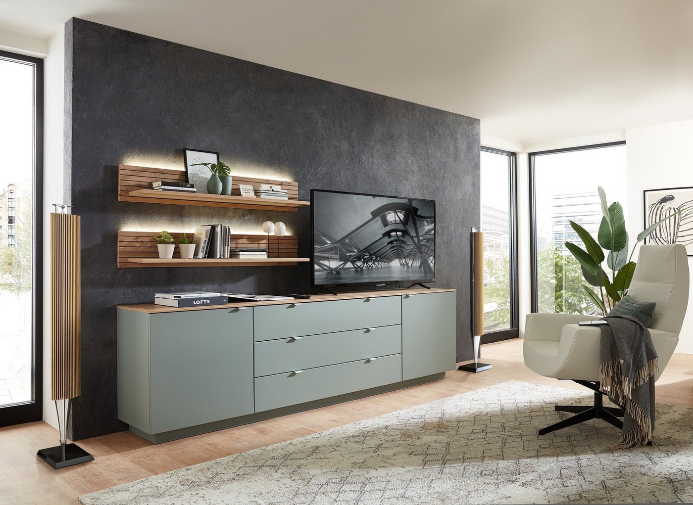 freiraum Wohnwand Core, (3-teilig), (3-teilig) in schilf matt / Artisan Dekor - 240x77x44 (BxHxT) von freiraum