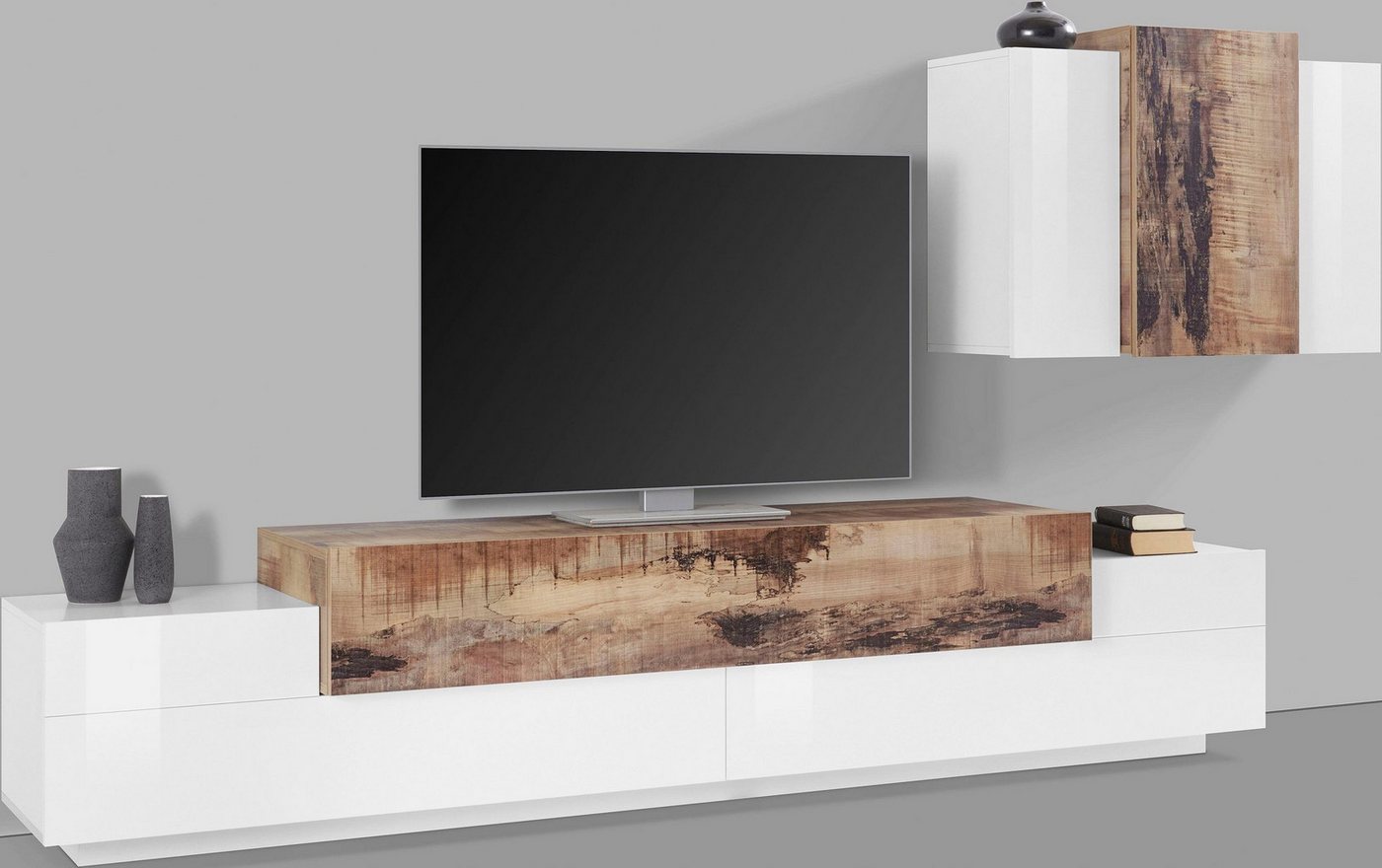 freiraum Wohnwand Corona, (2-teilig), (2-teilig) in Weiß/Ahorn - 240x150x45cm (BxHxT) von freiraum