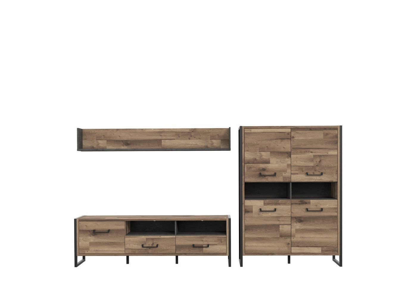 freiraum Wohnwand HUD, in Stabeiche - 284x196,9x52cm (BxHxT) von freiraum